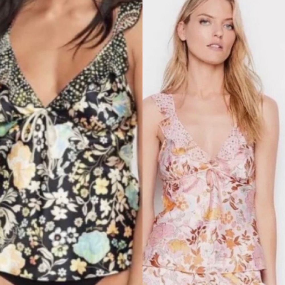 2 New with Tag Victoria's Secret Floral Satin Sleep Cami Tank Ruffle Top…